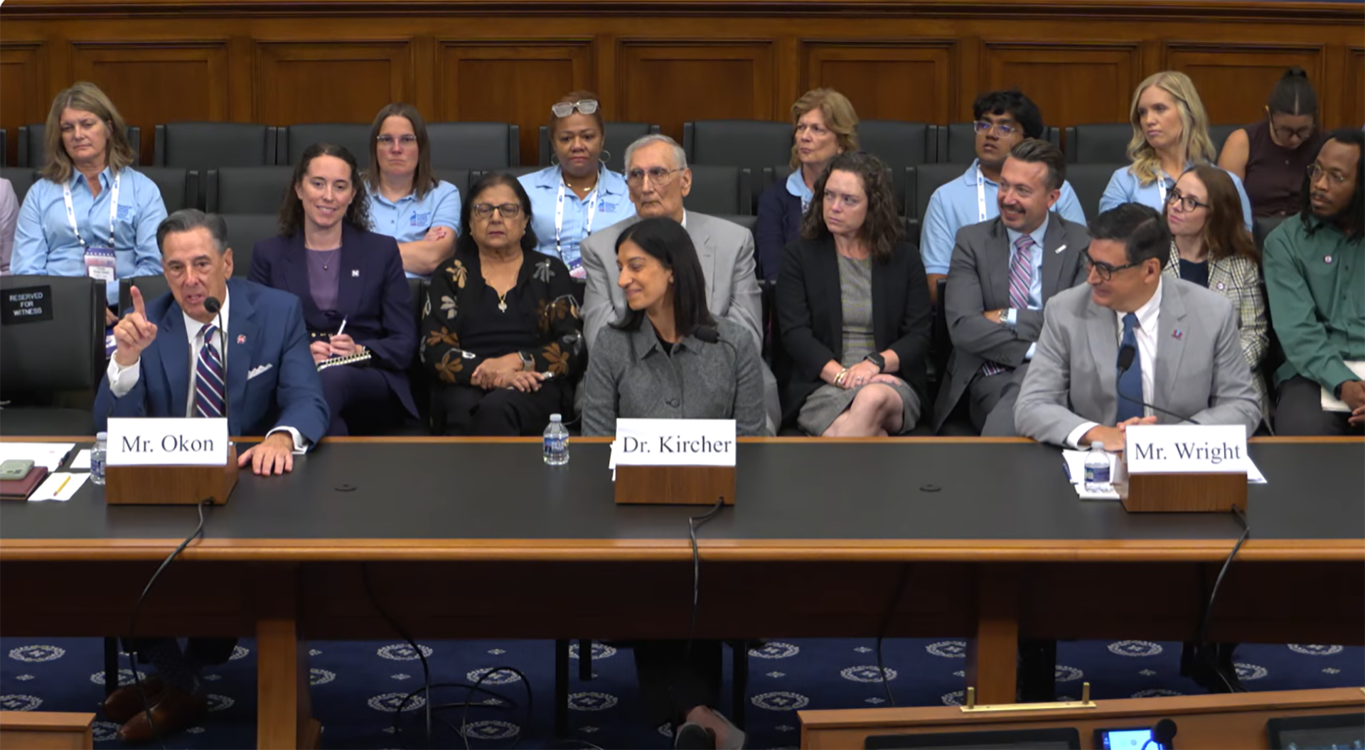 Ted Okon, Sheetal Kircher, Anthony Wright seated at Congressional meeting on Oral Drug Parity