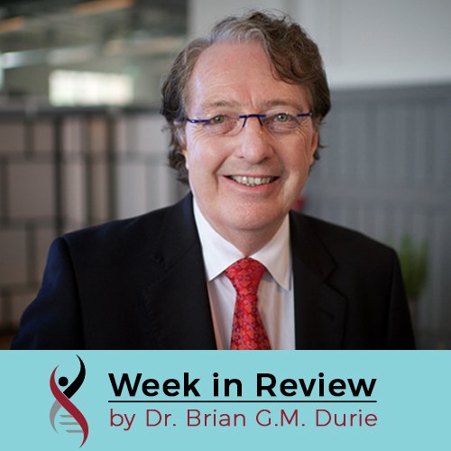Headshot of Dr. Brian G.M. Durie with overlaid text myeloma blog title "Week in Review"