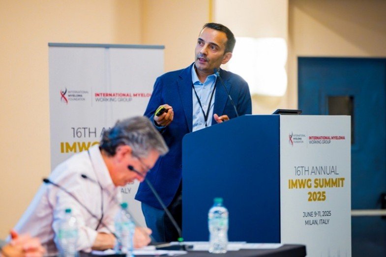Dr. Ajai Chari presenting at the 2025 IMWG Summit