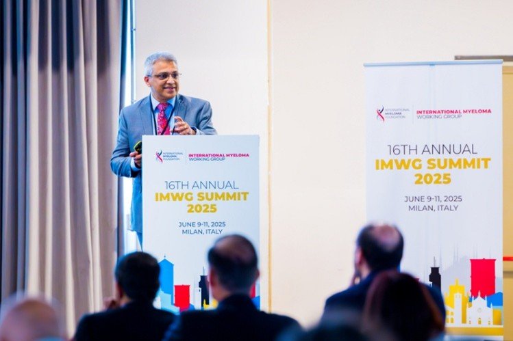 Dr. Shaji Kumar presenting at the 2025 IMWG Summit