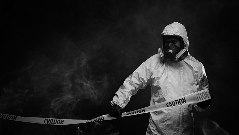 man in hazard suit