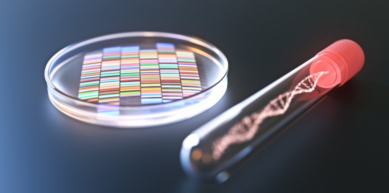 Glowing vial and DNA sample