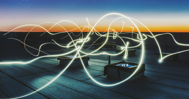 Rooftop, twilight, light blurs