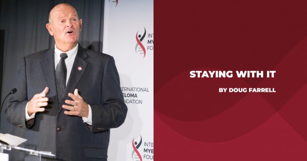 Multiple myeloma patient Doug Farrell at a podium