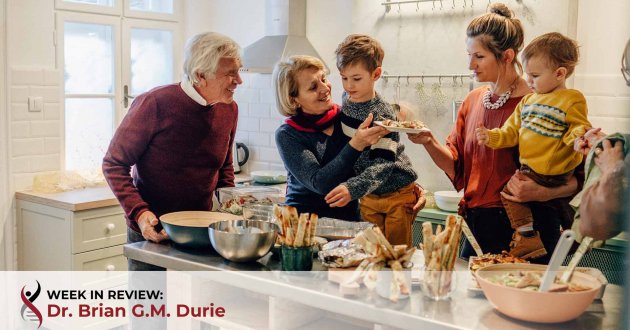 family gathers in kitchen