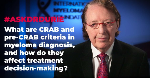 What are CRAB and pre-CRAB criteria in myeloma diagnosis, and how do they affect treatment decision-making?