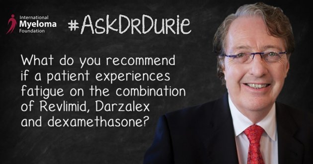 Fatigue drug combinations overlaid on picture of Dr. Durie