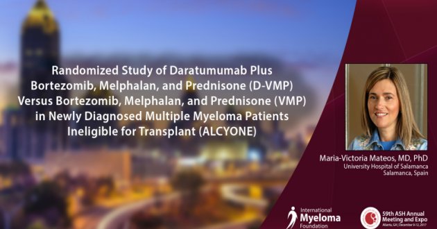 AsASH Convention video banner: Maria-Victoria Mateos, MD, PhD talks Daratumumab Plus Bortezomib, Melphalan, and Prednisone