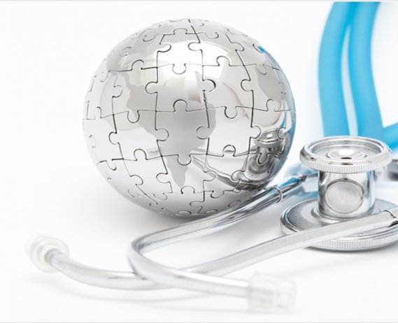 globe as a puzzle and stethoscope