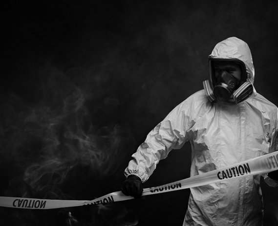 man in hazard suit