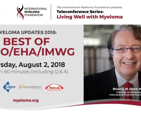 Best of ASCO 2018 teleconference banner with an image of Dr. Durie