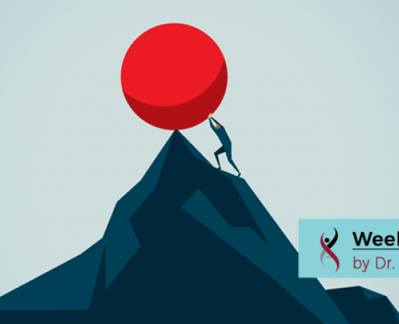 Sisyphus pushing a boulder up a mountain