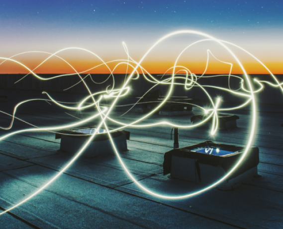 Rooftop, twilight, light blurs