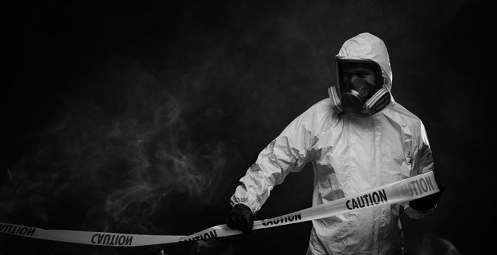 man in hazard suit