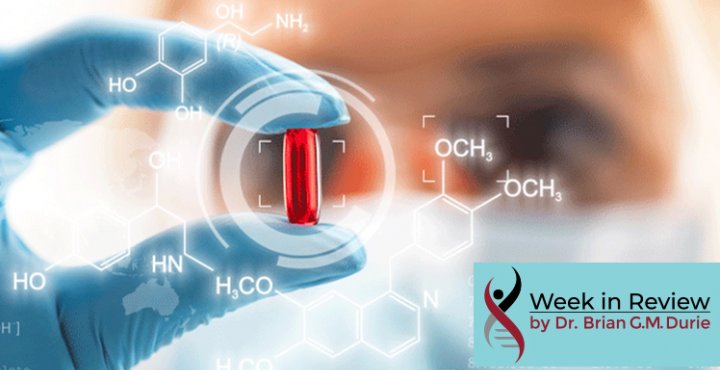 Researcher holds red pill overlaid with statistics