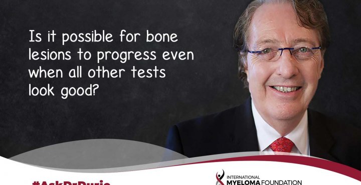 Is it possible for bone lesions to progress even when all other tests look good?