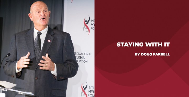 Multiple myeloma patient Doug Farrell at a podium