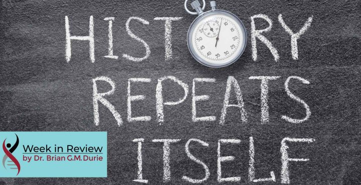 Chalkboard with writing "history repeats itself"