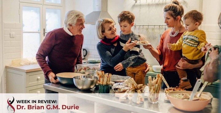 family gathers in kitchen