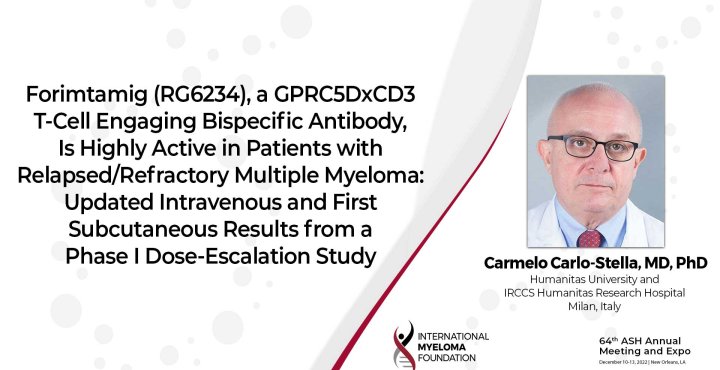 Dr. Carmelo Carlo-Stella presents the results of Forimtamig in RRMM patients