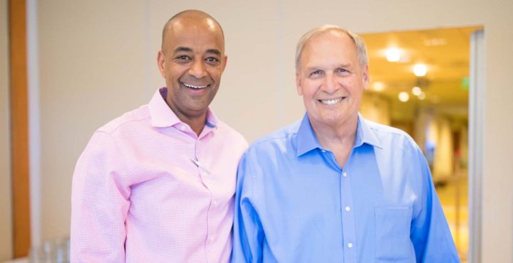 Myeloma patient Jack Aiello with IMF Patient, President & CEO Yelak Biru