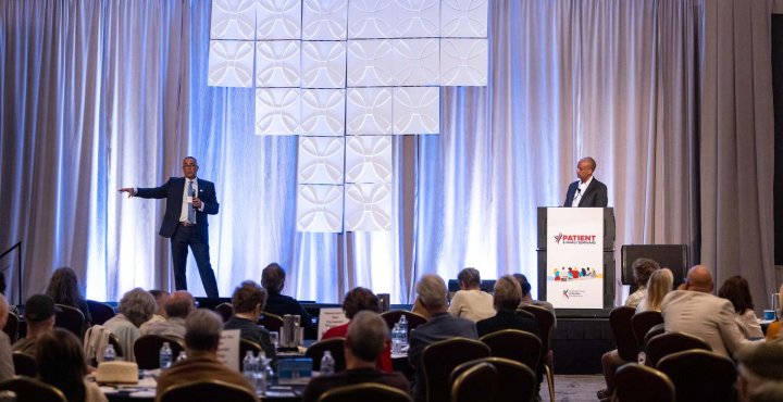 Dr. Joseph Mikhael and Yelak Biru discuss myeloma clinical trials at the IMF Patient & Family Seminar in Los Angeles, CA