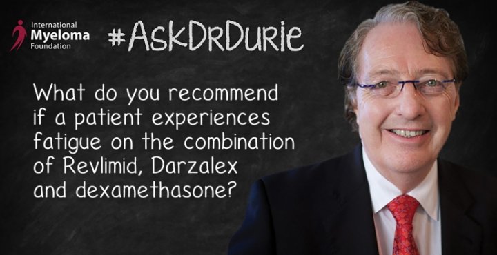 Fatigue drug combinations overlaid on picture of Dr. Durie