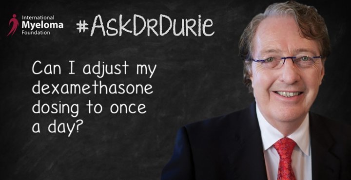 Video still of Dr. Durie addressing dexamethasone dosing