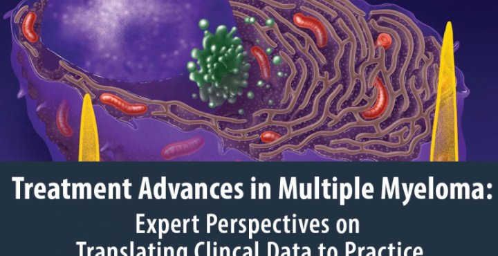 Treatment Advances in Myeloma text overlaid on drawing of a cell