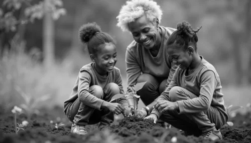 African American woman with children gardening