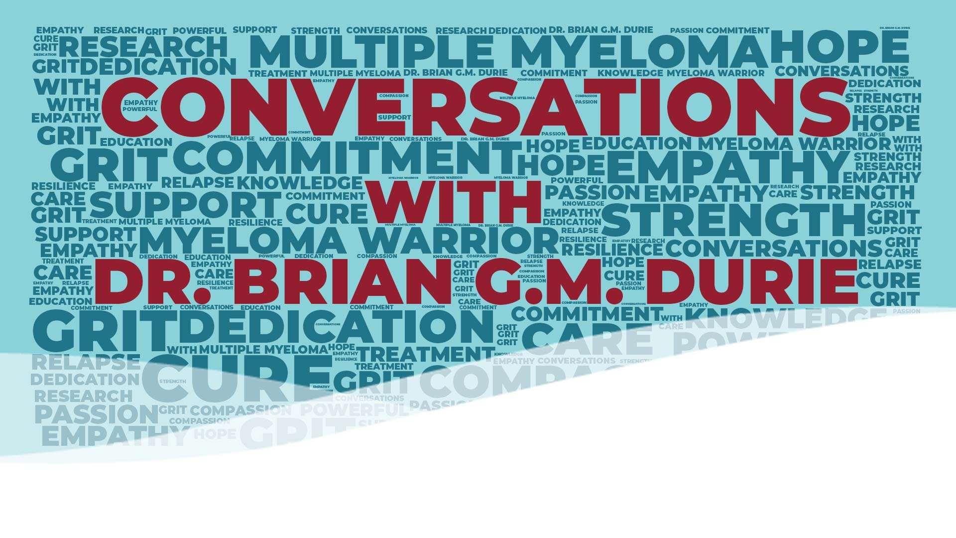 A word cloud spelling the title of the podcast "Conversations with Dr. Brian G.M. Durie"