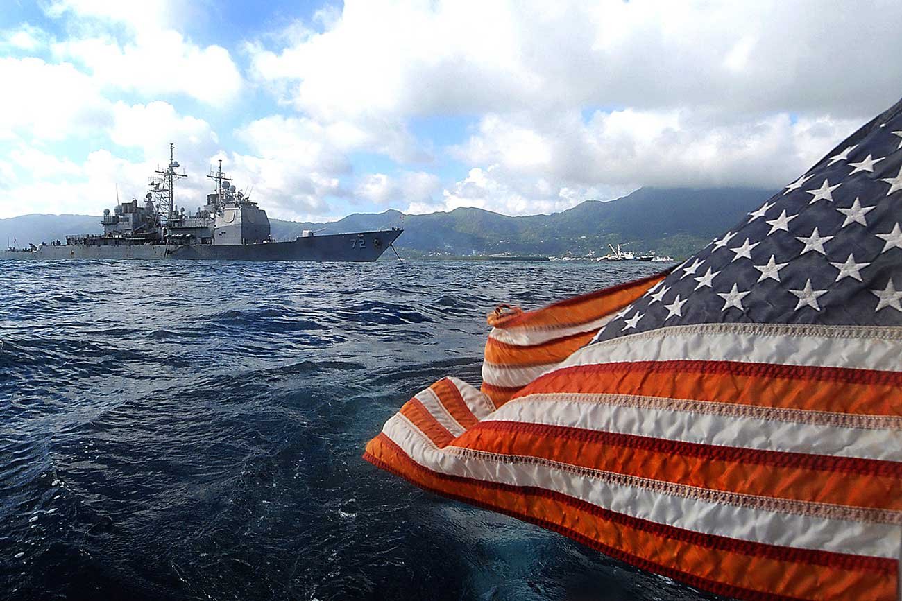 us flag and battleship
