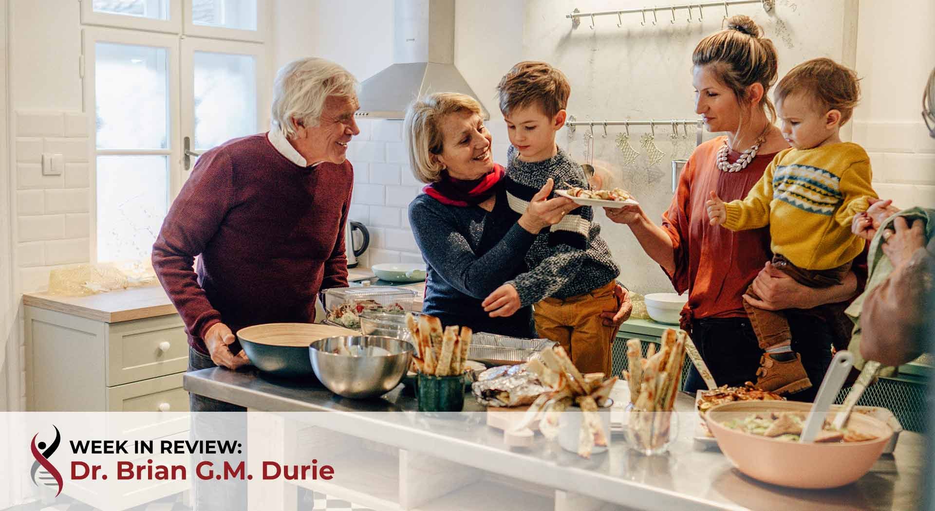 family gathers in kitchen