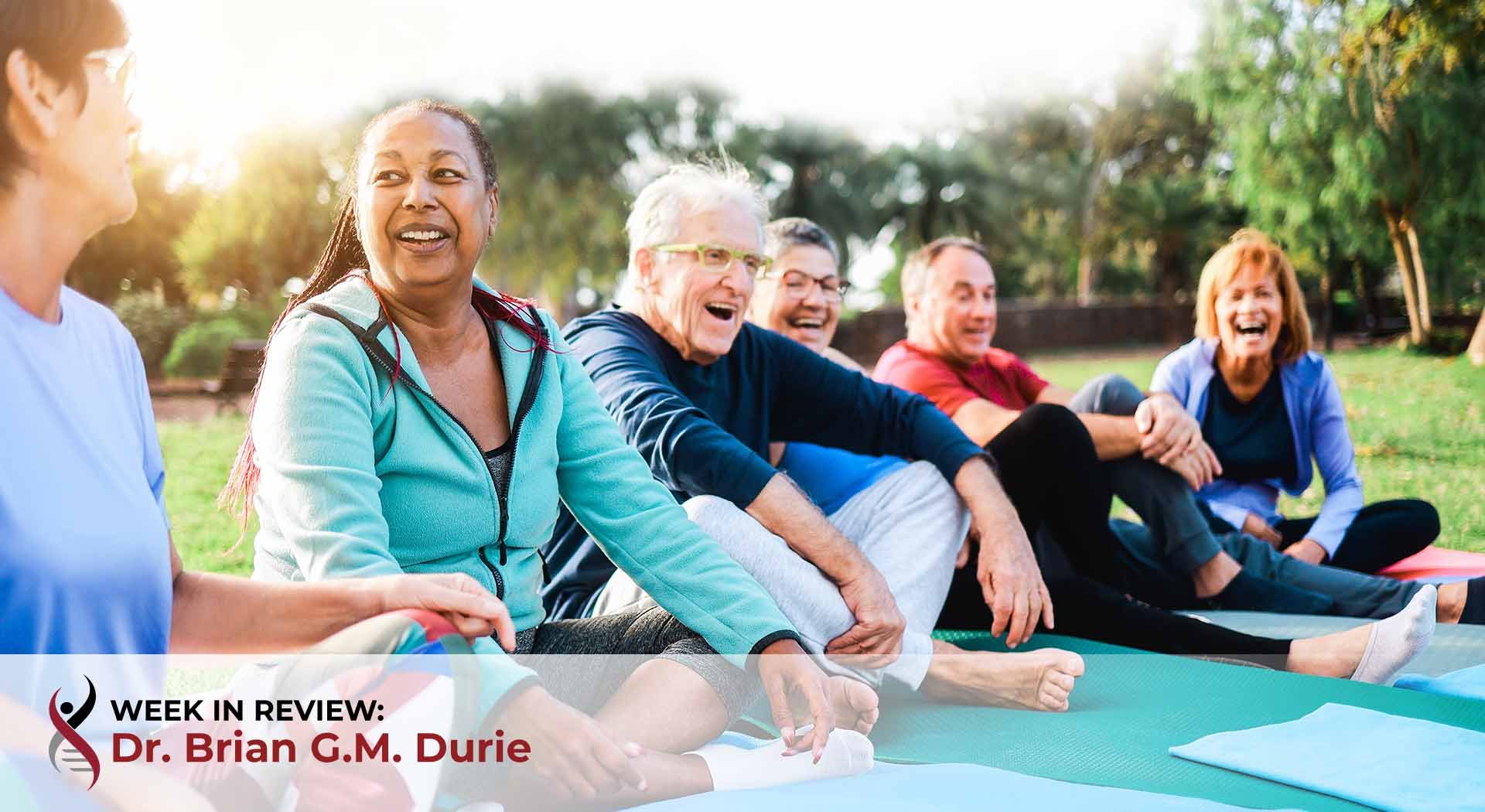 seniors laughing at yoga class