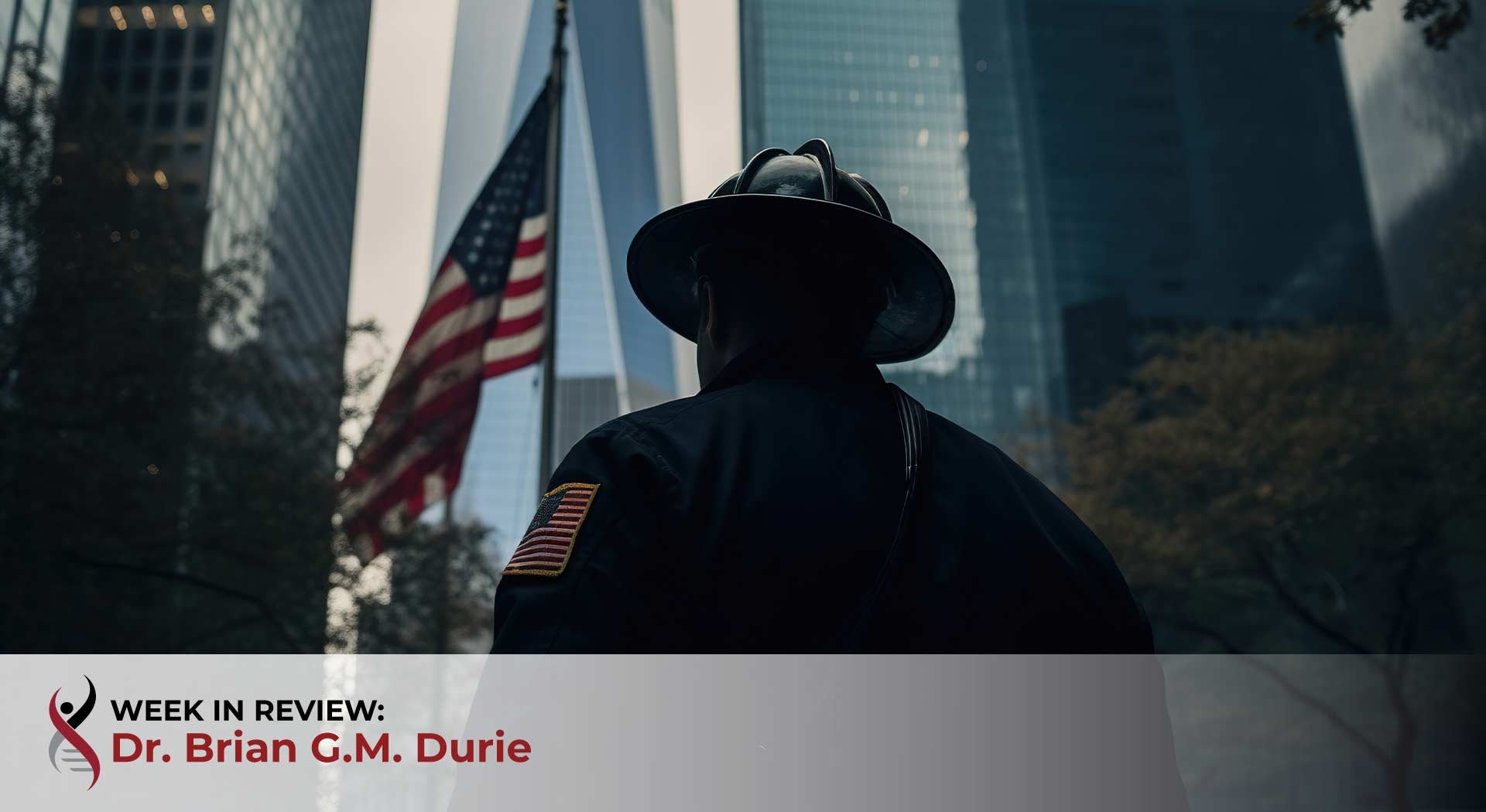 firefighter looking at american flag