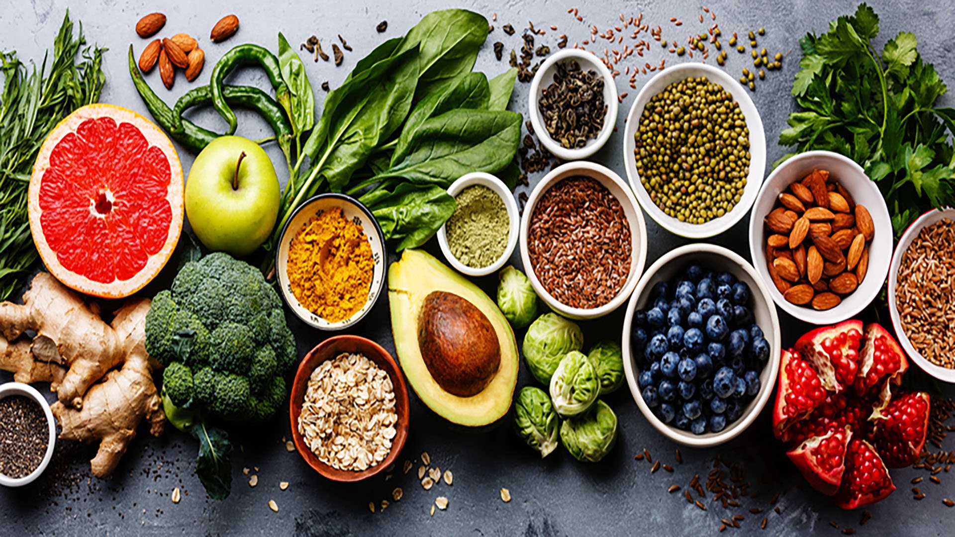 healthy spread of fruits and vegetables
