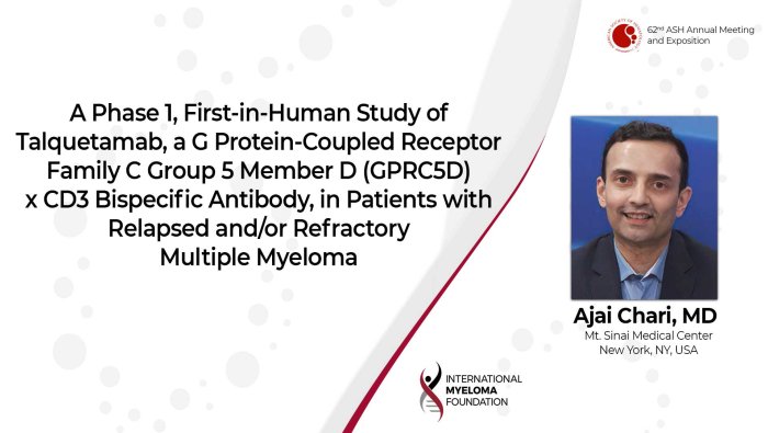 First Data from the Phase 1 Study of the GPRC5DxCD3 Bispecific Talquetamab in Patients with Relapsed or Refractory Multiple Myeloma 