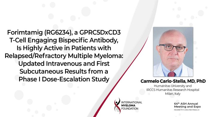 Dr. Carmelo Carlo-Stella presents the results of Forimtamig in RRMM patients