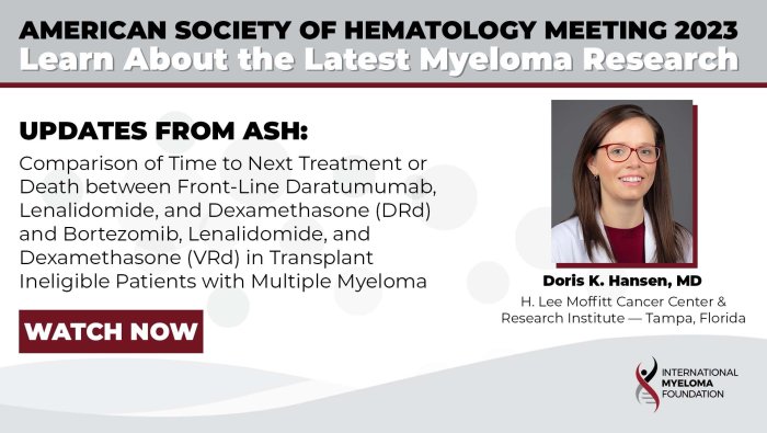 Comparison of Time to Next Treatment or Death between Front-Line Daratumumab, Lenalidomide, and Dexamethasone (DRd) and Bortezomib, Lenalidomide, and Dexamethasone (VRd) in Transplant Ineligible Patients with Multiple Myeloma
