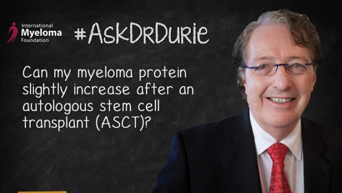 Text: increased protein after ASCT overlaid on an image of Dr. Durie