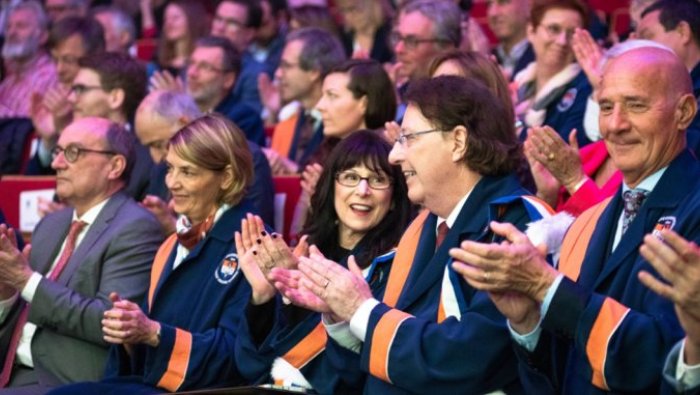 Dr. Brian G.M. Durie and Susie Durie at University of Brussels Honorary Doctorate ceremony
