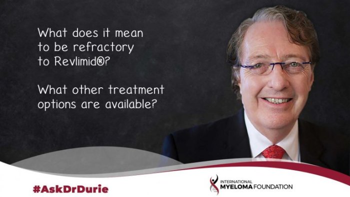 title card for Ask Dr Durie What does it mean to be refractory to revlimid?